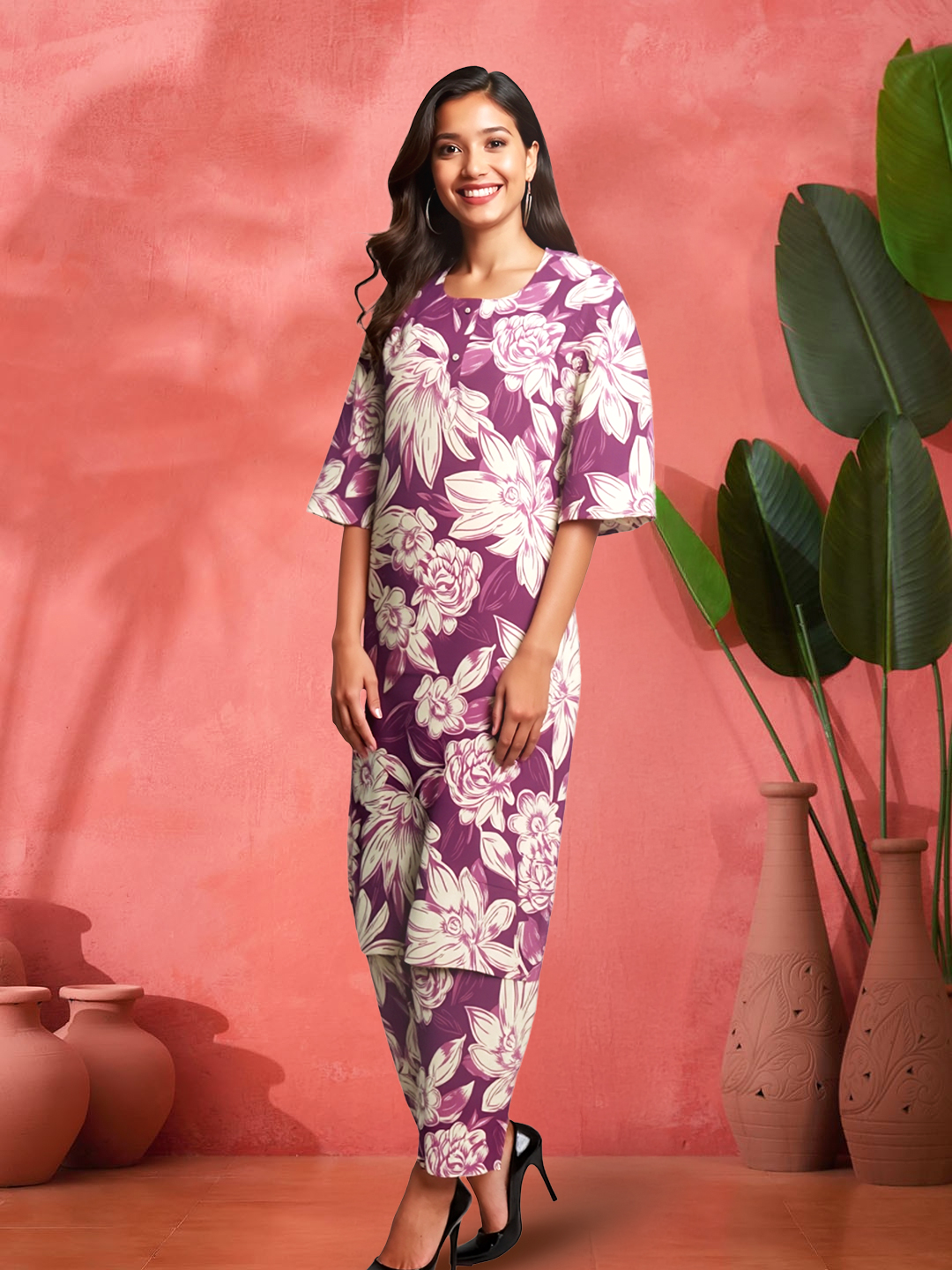 Picture of A Floral Fantasy of Elegance and Grace Printed Kurta with Palazzo Set
